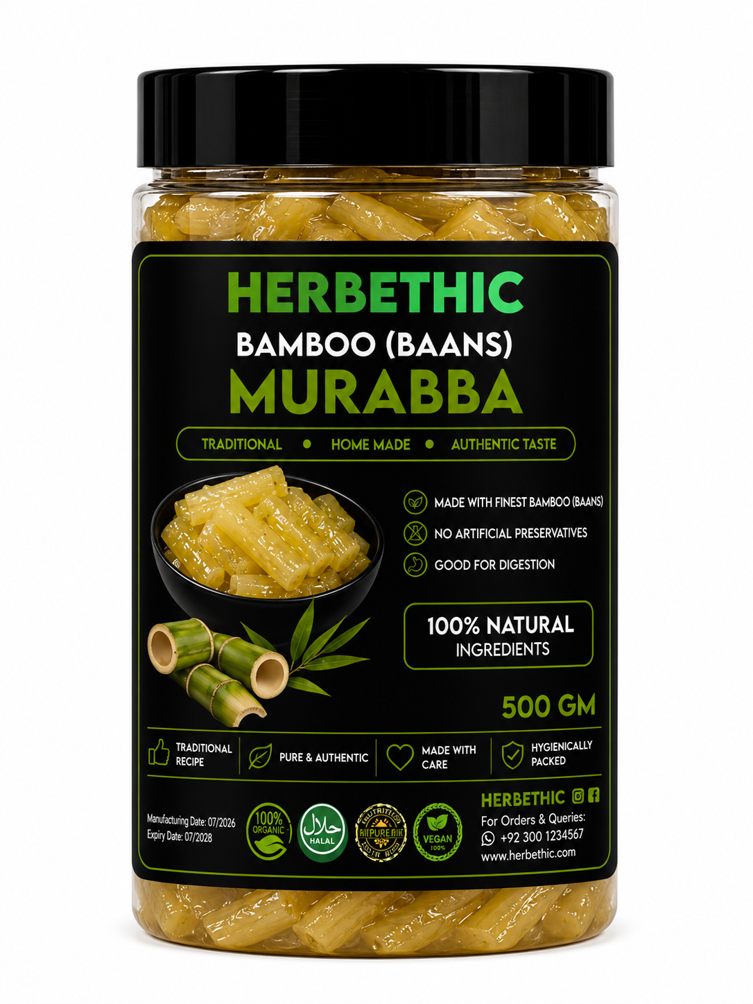 Herbethic | Traditional Bamboo (Baans) Murabba (500g)