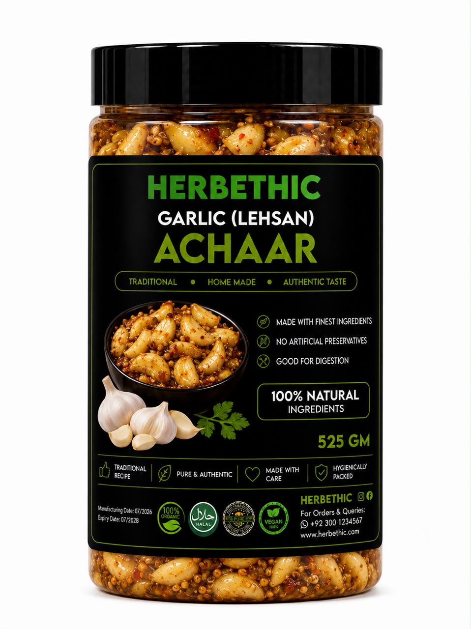 Herbethic | Traditional Garlic (Lehsan) Achaar (525g)